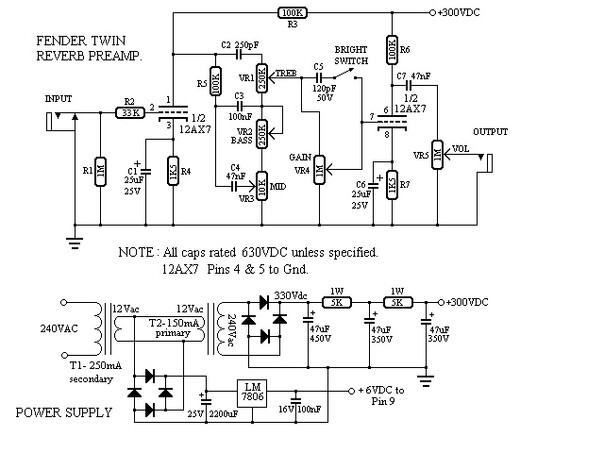 Схема fender twin reverb